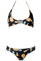 Oasap Women Pineapple Print Strapy Halter Two Piece Swimsuit