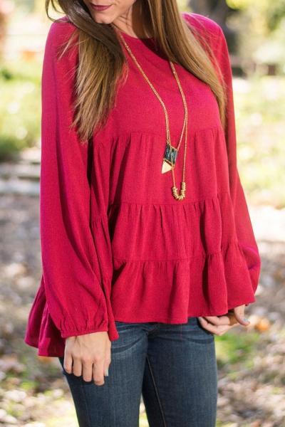 Oasap Fuchsia Flouncing Hem High Low Chiffon Blouse