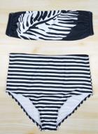 Oasap Stripe Bandeau High Waist Bikini Set