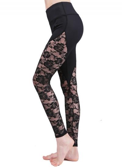 Oasap Fashion Lace Splice High Waist Sports Pant