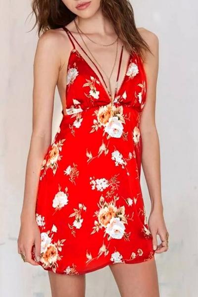 Oasap Sweet Floral Printed Mini Dress