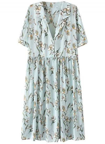 Oasap Women's Summer V-neck Short Sleeve Floral Print Midi Dress