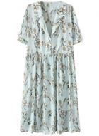 Oasap Women's Summer V-neck Short Sleeve Floral Print Midi Dress