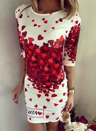 Oasap Round Neck Half Sleeve Floral Print Bodycon Midi Dresses