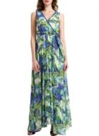 Oasap Women's V Neck Sleeveless Side Slit Leaves Print Chiffon Maxi Dress