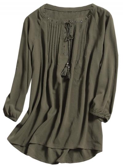 Oasap Women's Solid Tie Neck 3/4 Sleeve Chiffon Blouse
