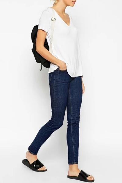 Oasap Simple V Neck Slim Fit Cotton Knit Tee