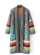 Oasap Fashion Open Front Printed Long Knit Cardigan