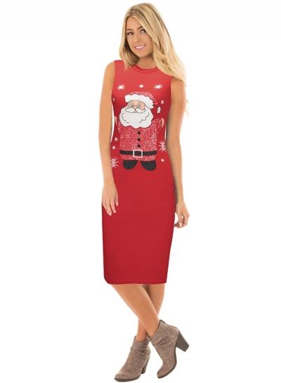 Oasap Sleeveless Christmas Santa Claus Bodycon Dress