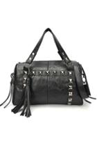 Oasap Retro Black Tassel Detail Studded Shoulder Bag