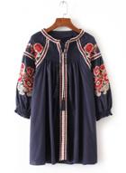 Oasap Round Neck Long Sleeve Embroidery Dress