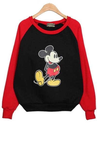 Oasap All-matching Color Block Cartoon Sweatshirt
