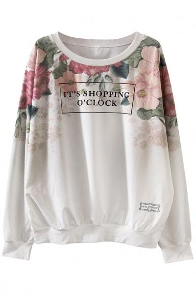 Oasap Sweet Floral Letter Printed Sweatshirt
