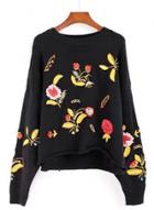 Oasap Round Neck Floral Embroidery Sweater