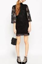 Oasap Floral Lace Print Scalloped Flare Sleeve Shift Dress
