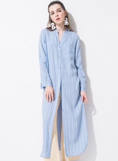 Oasap Women's Color Block Striped Cotton Linen Shirt Dress