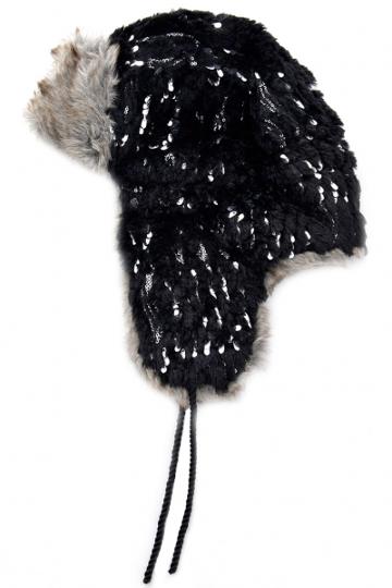 Oasap Fashion Sequined Faux-fur-lined Trapper Hat