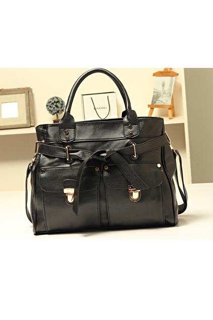 Oasap Knotted Belt Embellished Double Pouch Pockets Shoulder Bag