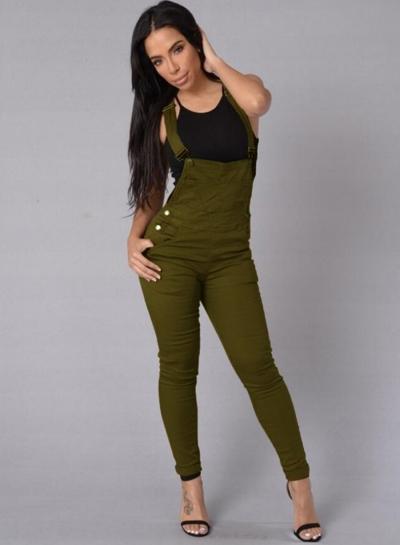 Oasap Casual Solid Color Slim Fit Denim Overalls