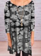 Oasap 3/4 Sleeve Halloween Pumpkin Print Round Neck Dress