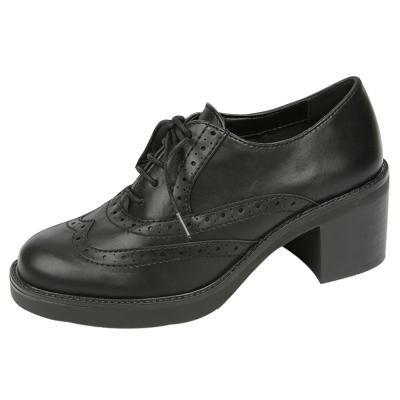 Oasap Solid Color Hollow Out Block Heels Brogue Shoes