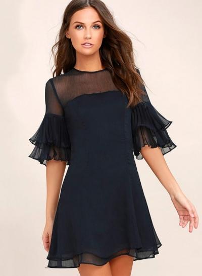 Oasap Chiffon Panel Flounce Sleeve Sheer Dress
