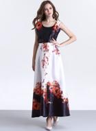 Oasap Fashion Sleeveless Floral Printed Evening Dress