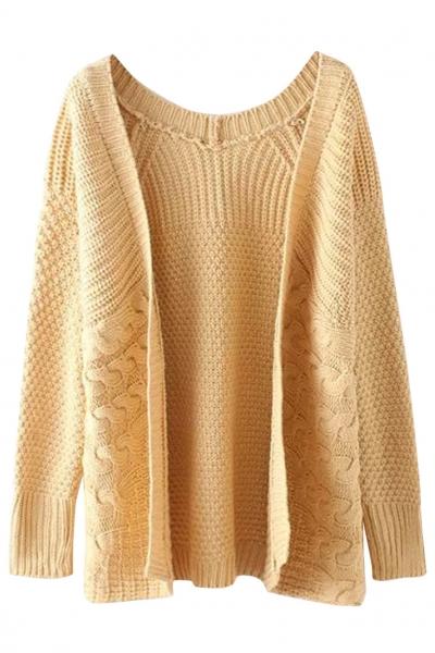 Oasap Stylish Cable Knit Drop Shoulder Long Cardigan