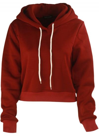 Oasap Women's Solid Color Drawstring Hooded Crop Sweatshirt