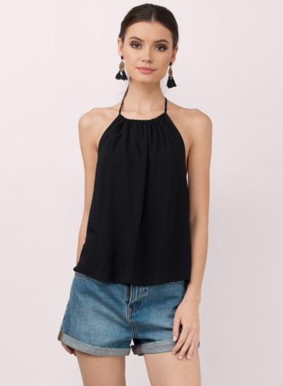 Oasap Stylish Lace-up Ruffle Tank
