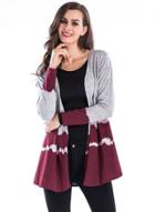 Oasap Casual Long Sleeve Color Block Open Front Cardigan