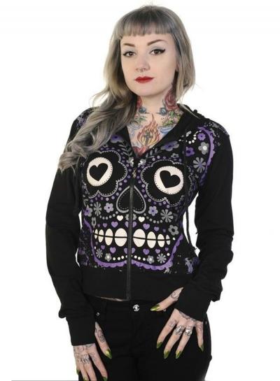 Oasap Long Sleeve Halloween Skull Zip Hoodie