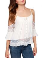 Oasap Women's Spaghetti Strap Cold Shoulder 3/4 Sleeve Lace Panel Blouse