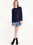 Oasap Navy Vintage Lace-up Loose Shirt