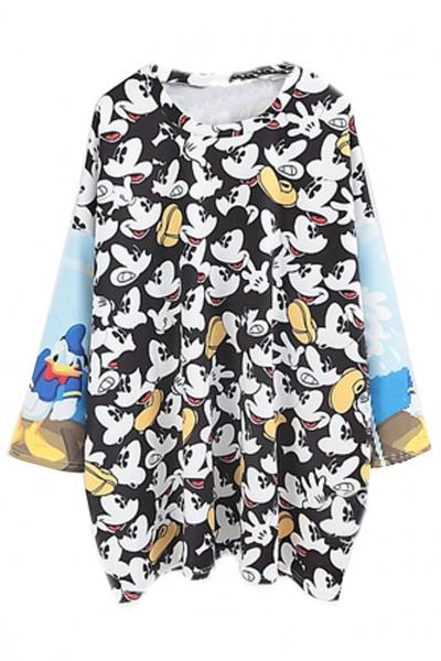 Oasap Cartoon Paneled Long Sweatshirt