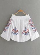Oasap Off Shoulder Embroidery 3/4 Sleeve Loose Blouse
