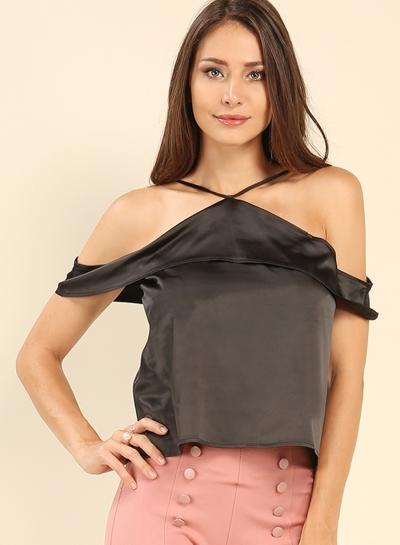 Oasap V Neck Halter Backless Off Shoulder Top