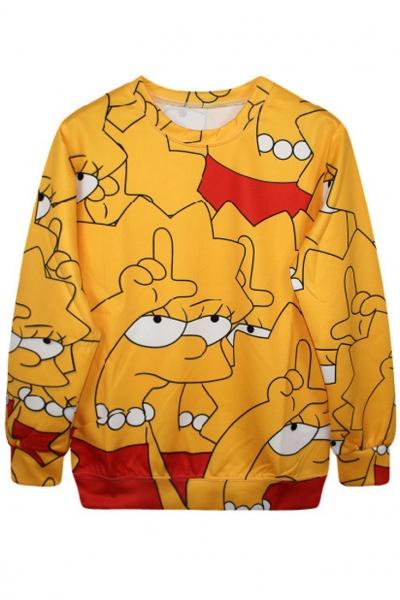 Oasap Chic Graphic Cartoon Pattern Yellow Sweatshirt