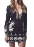 Oasap Deep V Neck High Waist Long Sleeve Print Mini Dress