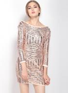 Oasap Women's Golden Sequin Assymetric Stripe Backless Mini Dress
