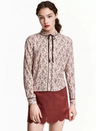 Oasap Chiffon Floral Print Long Sleeve Button Down Blouse
