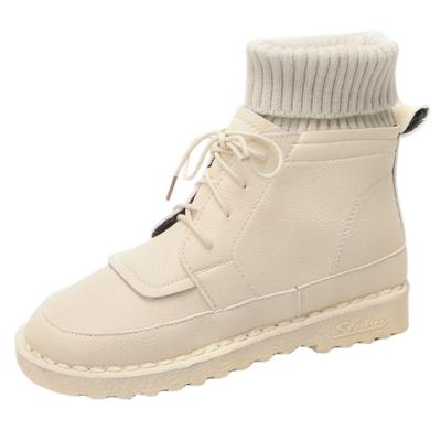 Oasap Knit Cuff Round Toe Flat Heels Lace Up Boots
