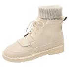 Oasap Knit Cuff Round Toe Flat Heels Lace Up Boots