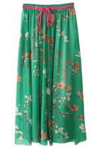 Oasap Green Floral Chiffon Maxi Skirt