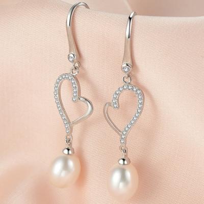 Oasap Pearl Zircone Decoration Heart Shape Drop Earrings