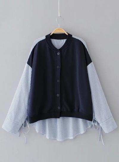 Oasap Stand Collar Long Sleeve Button Down Blouse