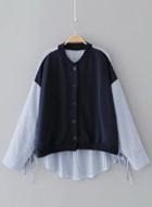 Oasap Stand Collar Long Sleeve Button Down Blouse