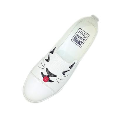 Oasap Cat Face Embroidery Round Toe Flat Heels Shoes