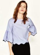 Oasap Striped 3/4 Flare Sleeve Blouse