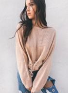 Oasap Long Sleeve Lace-up Front Pullover Knit Sweater